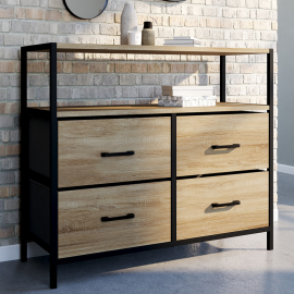 Commode Industrielle 4 Tiroirs + 2 Étagères – Meuble De Rangement En Tissu, Pratique Et Coloré !