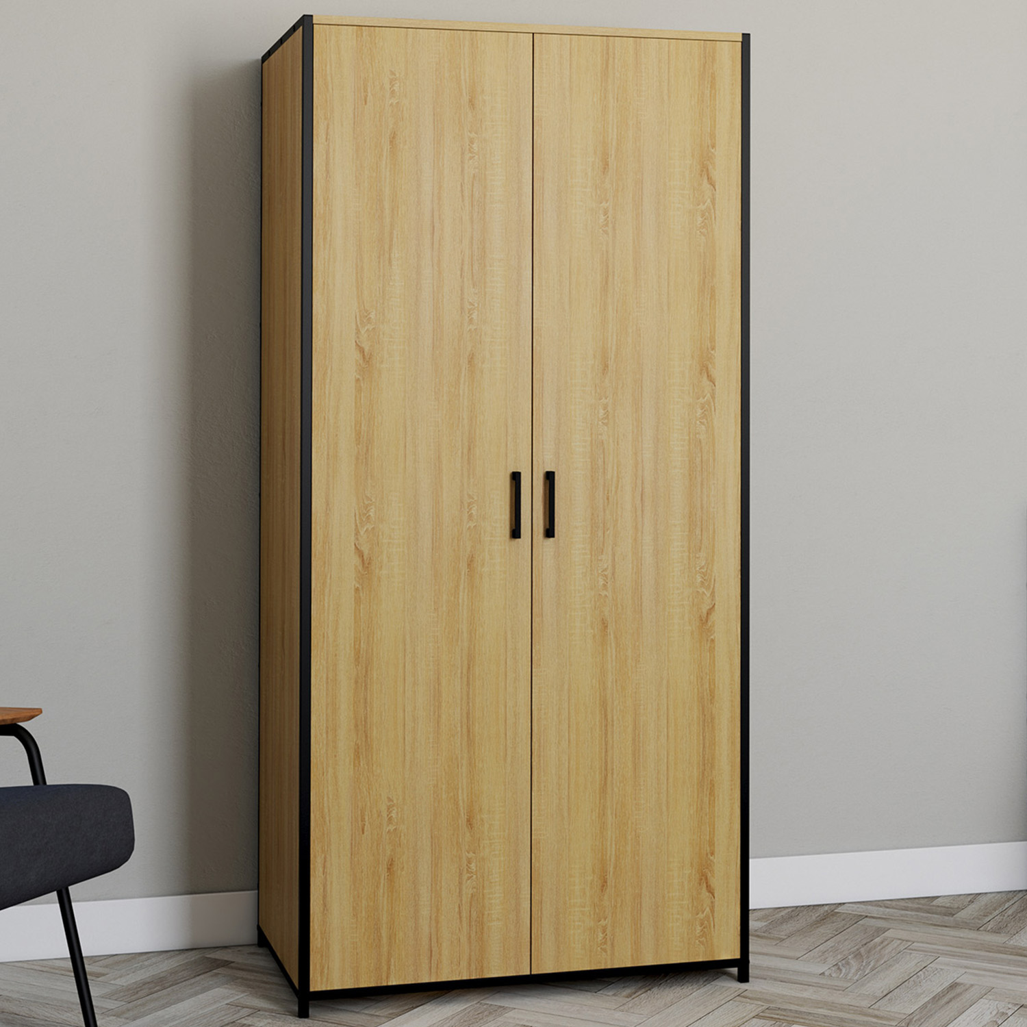 Armoire grande capacité avec penderie et étagères