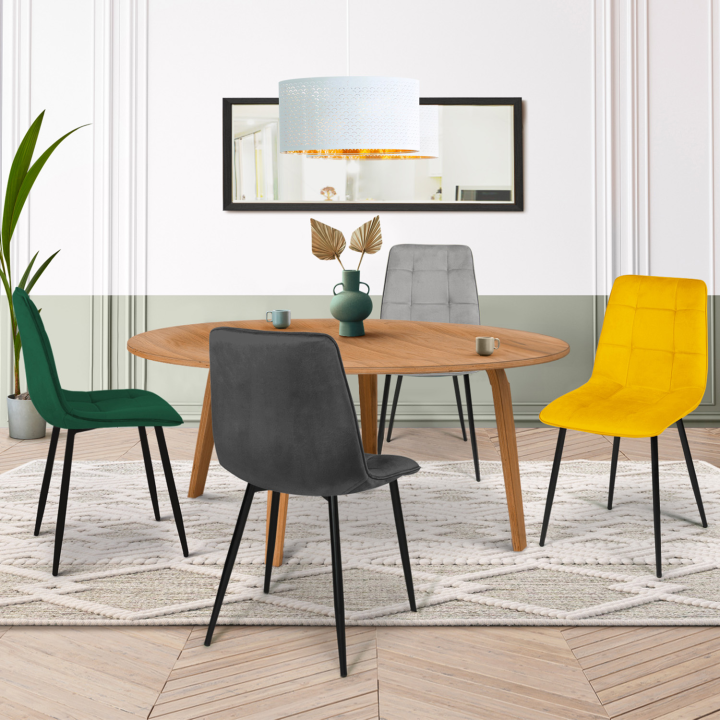 Lot de 4 chaises MILA en velours mix color mix color vert, gris clair, gris foncé, jaune Lot de 4 chaises MILA en velours mix color mix color vert, gris clair, gris foncé, jaune