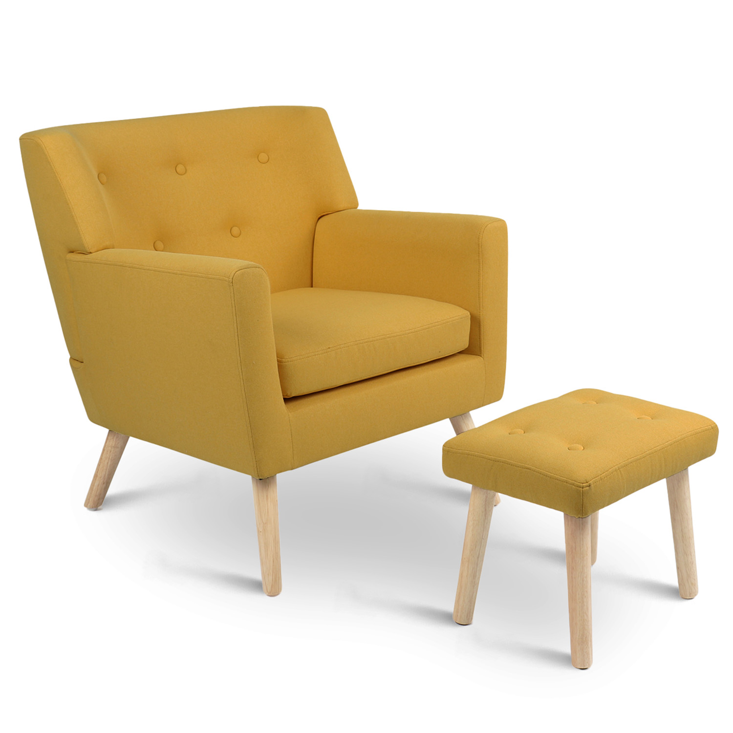 Fauteuil avec repose pieds en tissu jaune style scandinave