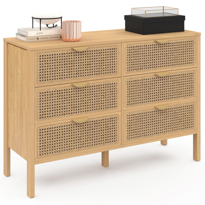 Commode 6 tiroirs EDHEN 115 cm cannage coloris bois Commode 6 tiroirs EDHEN 115 cm cannage coloris bois