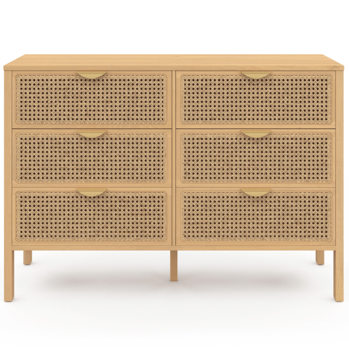 Commode 6 tiroirs EDHEN 115 cm cannage coloris bois Commode 6 tiroirs EDHEN 115 cm cannage coloris bois