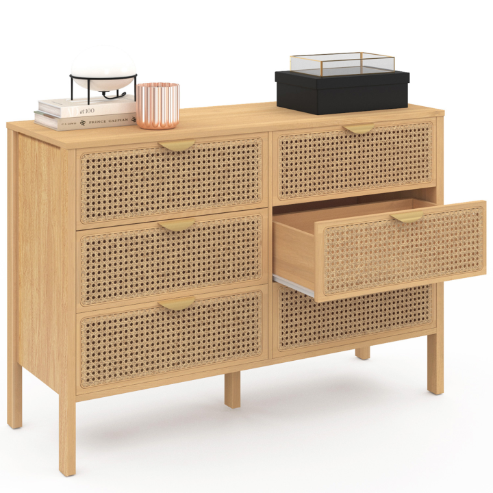 Commode 6 tiroirs EDHEN 115 cm cannage coloris bois Commode 6 tiroirs EDHEN 115 cm cannage coloris bois