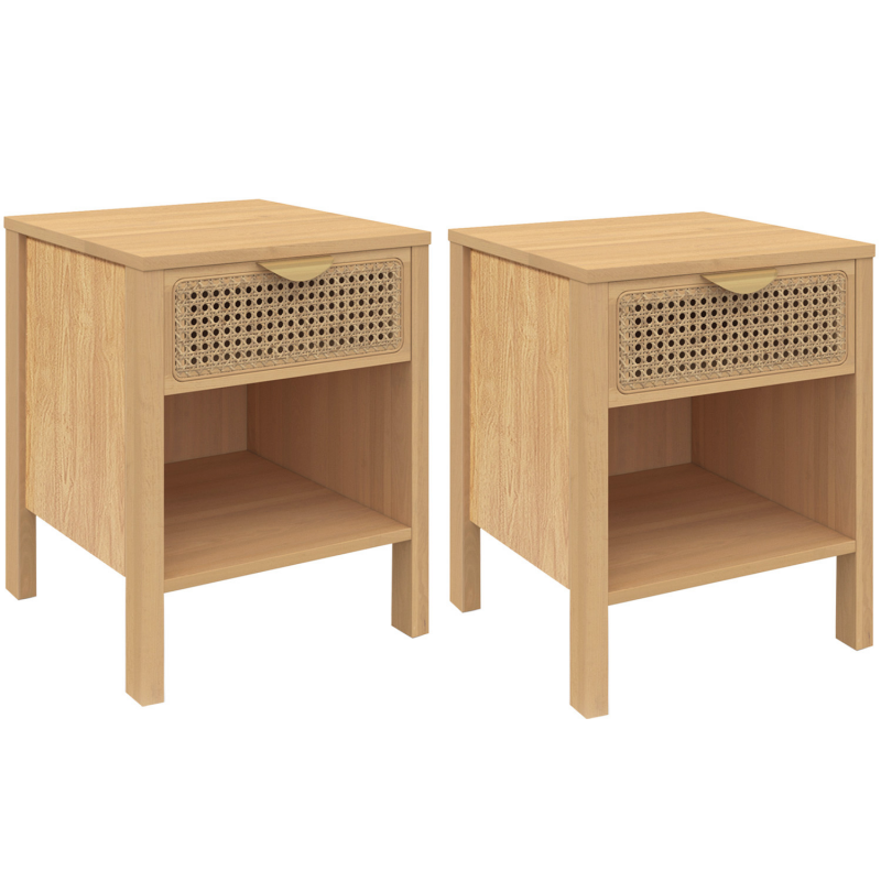 Lot De 2 Tables De Chevet ANOUK Bois Et Blanc - Avec Tiroir Et Niche, Design Contemporain, Dimensions 20x30x50 Cm
