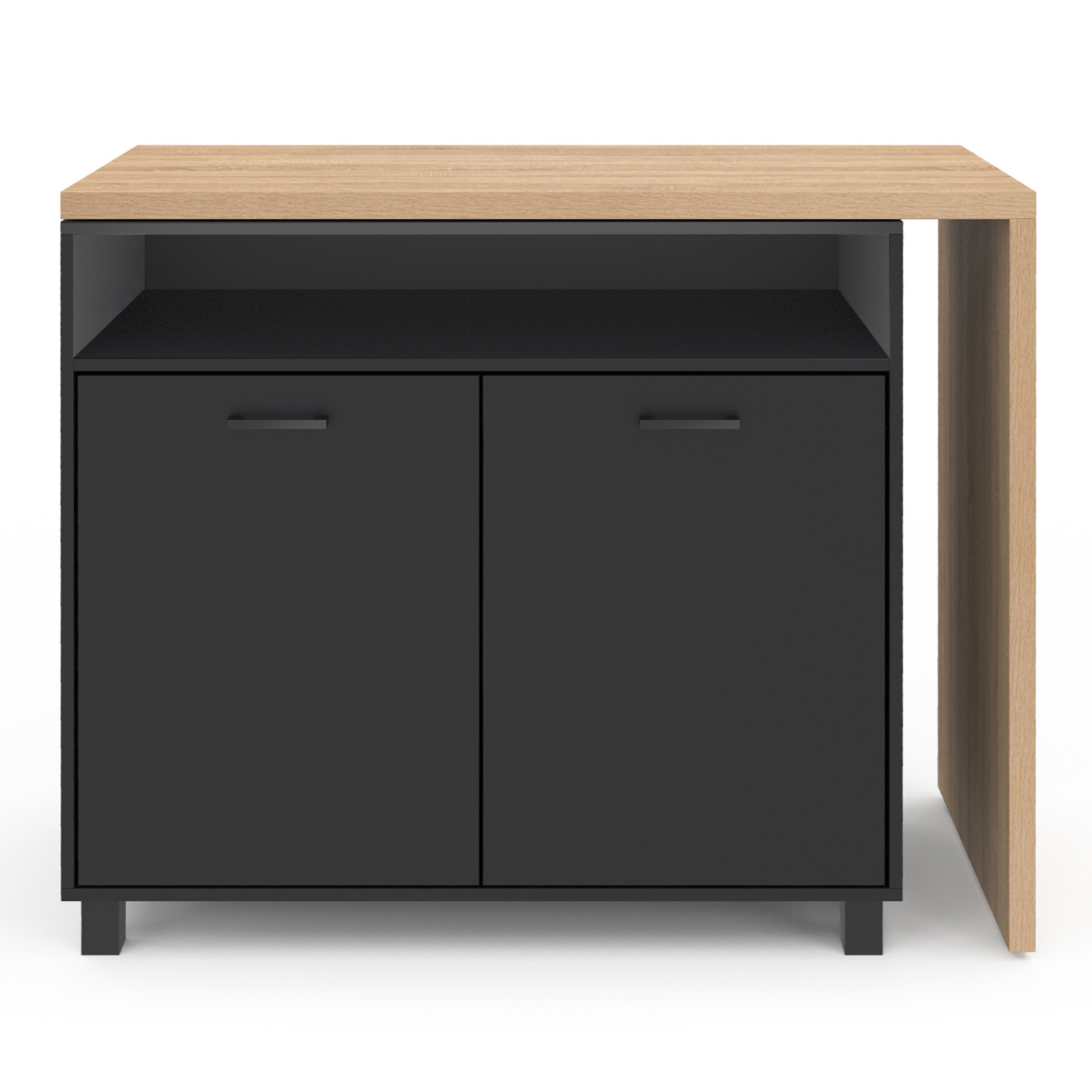Ilot De Cuisine Rotatif CINA 2 En 1 – Plateau Pivotant Et Rangements | Design Hêtre & Noir