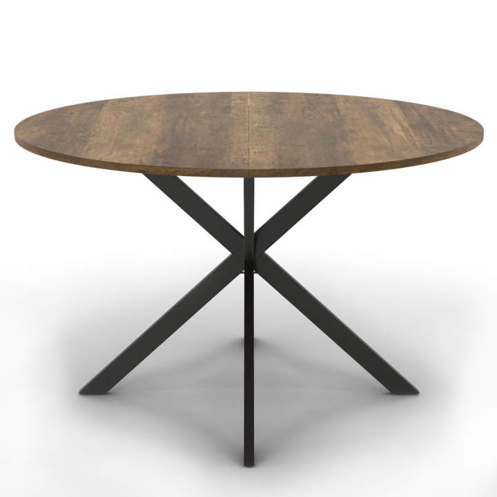 Table à manger ronde ALIX plateau HAWKINS 4-6 personnes pied araignée bois foncé et noir Table à manger ronde ALIX plateau HAWKINS 4-6 personnes pied araignée bois foncé et noir