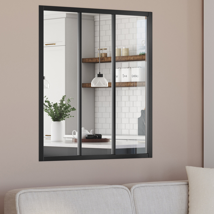 Verrière 3 vitrages 93x108 cm en métal noir Verrière 3 vitrages 93x108 cm en métal noir