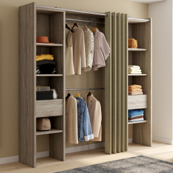 16369 - Ausziehbarer doppelter Kleiderschrank aus Holz 120/180 x 180 cm Dressing extensible double MERYL 120/180 x 50 x 180 cm hêtre