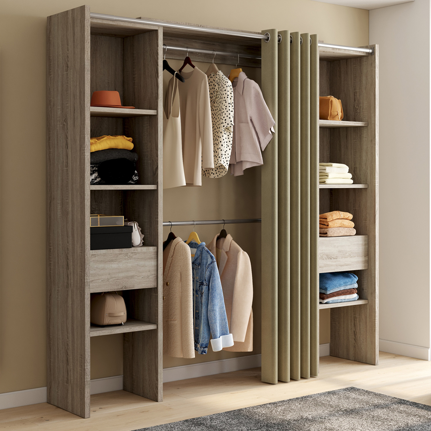 Dressing double extensible en bois 120/180 x 180 cm