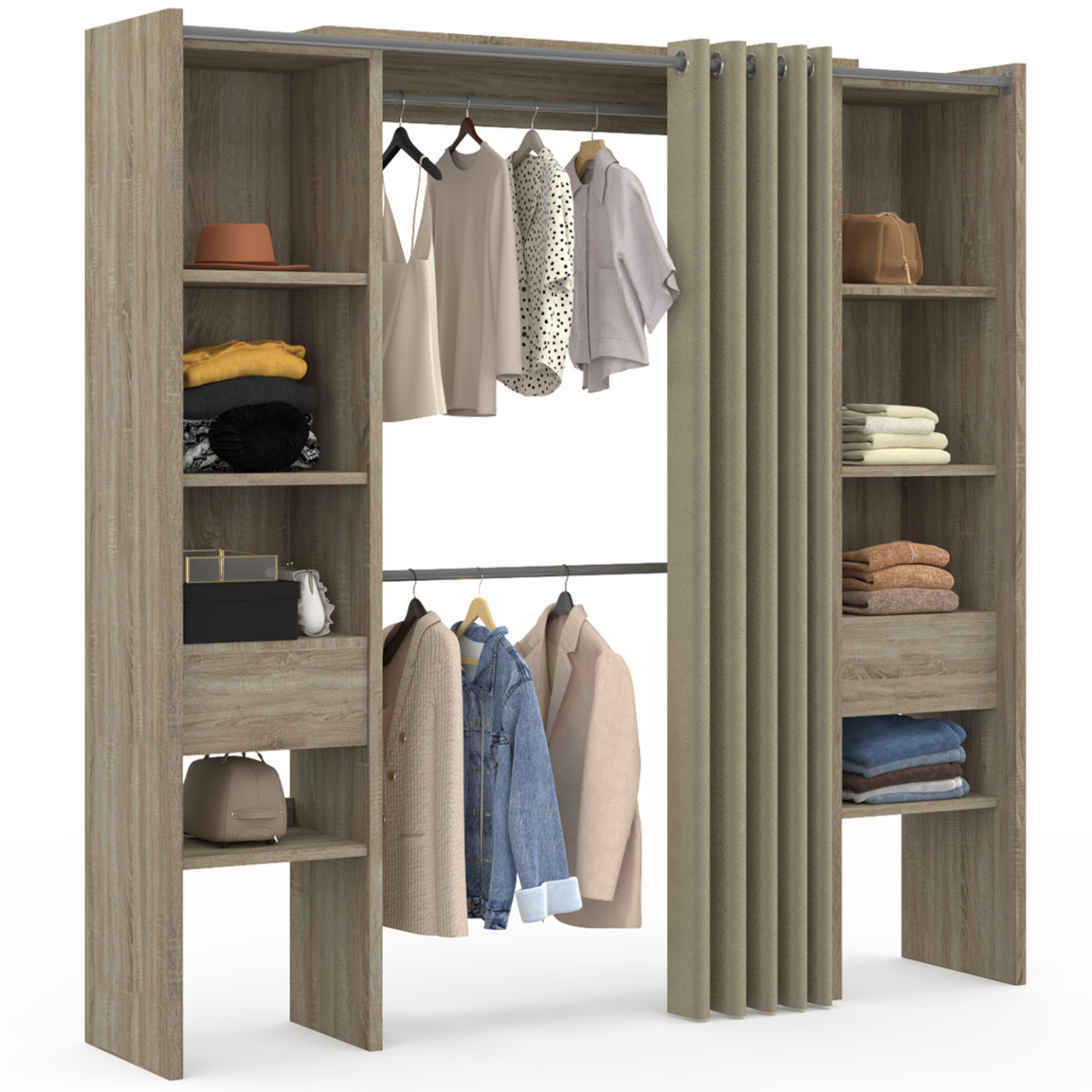Dressing Double Extensible En Bois Avec Rideau Penderies tag res 