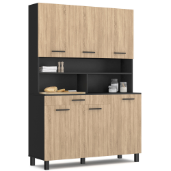 15655 - Cassettiera da cucina in faggio e nero 120 cm Buffet de cuisine 120 CM CINA meuble 6 portes façon hêtre et structure noire + tiroir