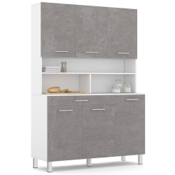 15657 - Cassettiera da cucina effetto cemento e bianco 120 cm Buffet de cuisine 120 CM CINA meuble 6 portes effet béton et structure blanche + tiroir