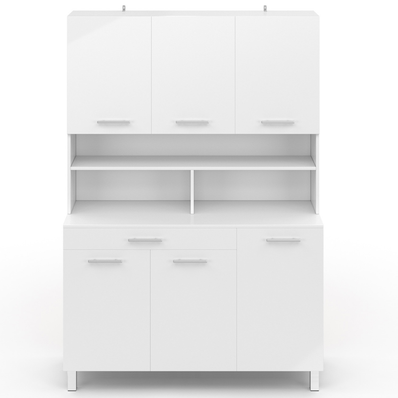 IDMarket - Buffet Cuisine 120cm CINA - 6 Portes + Tiroir - Style Hêtre Et Noir - Rangement XXL