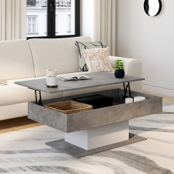 16071 - Tavolino effetto cemento e bianco Table basse plateau relevable rectangulaire EDEN effet béton et blanc