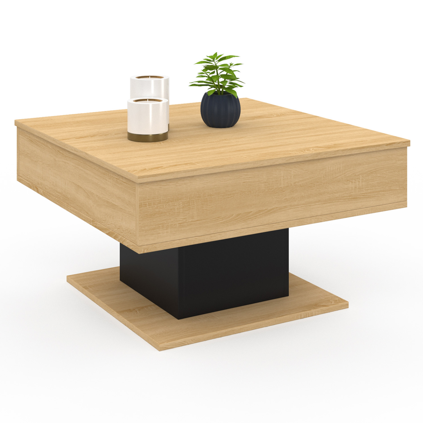 Table basse carrée bois et noir avec plateau relevable - EDEN ...