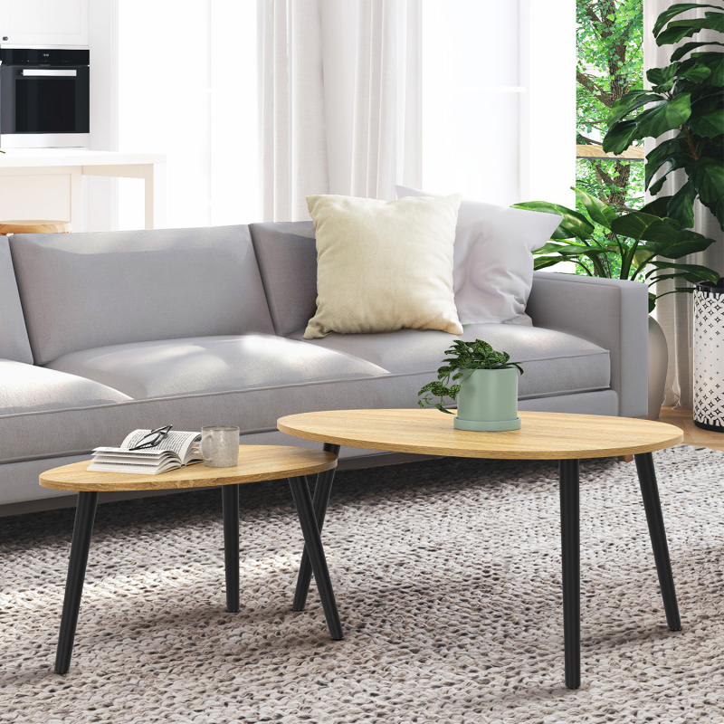 Lot de 2 tables basses gigognes scandinaves bois et pieds noirs - GAIA ...