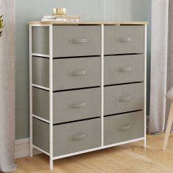 16042 - Cassettiera a 8 cassetti in tessuto grigio chiaro con top effetto legno Commode 8 tiroirs en tissu ALTA 80 cm gris clair et plateau effet bois