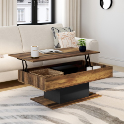16070 - Tavolino da caffè nero e legno effetto antico Table basse plateau relevable rectangulaire EDEN bois foncé effet vieilli et noir