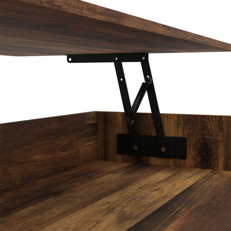 IDMarket Table Basse Eden 2 Plateaux Relevables Rectangulaire – Bois Et Noir, 2-en-1 Table Basse & Table D’Appoint Avec Rangement