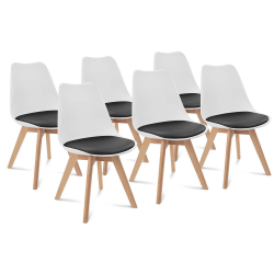 14602 - Sedie scandinave bicolore bianche con cuscini neri Lot de 6 chaises scandinaves SARA bicolore blanches coussin noir