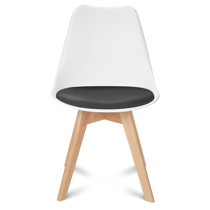 Lot de 6 chaises scandinaves SARA bicolore blanches coussin noir