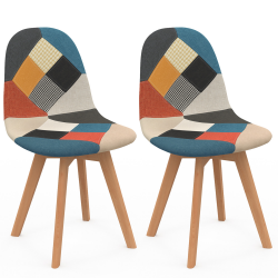 13991 - Set met 2 Scandinavische stoelen met kleurrijk patchwork Lot de 2 chaises scandinaves SARA motifs patchworks multi-couleurs
