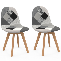 13992 - Set met 2 Scandinavische stoelen, zwart/grijs/wit patchwork Lot de 2 chaises scandinaves SARA motifs patchworks noirs, gris et blancs