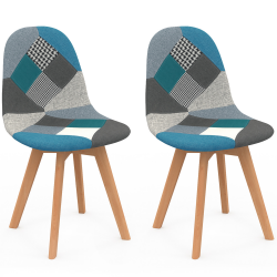 13993 - Juego de 2 sillas escandinavas de patchwork azul Lot de 2 chaises scandinaves SARA motifs patchworks bleus