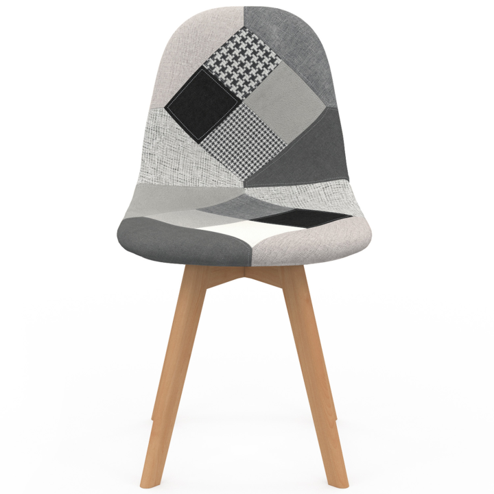 Lot de 4 chaises scandinaves SARA motifs patchworks noirs, gris et blancs Lot de 4 chaises scandinaves SARA motifs patchworks noirs, gris et blancs