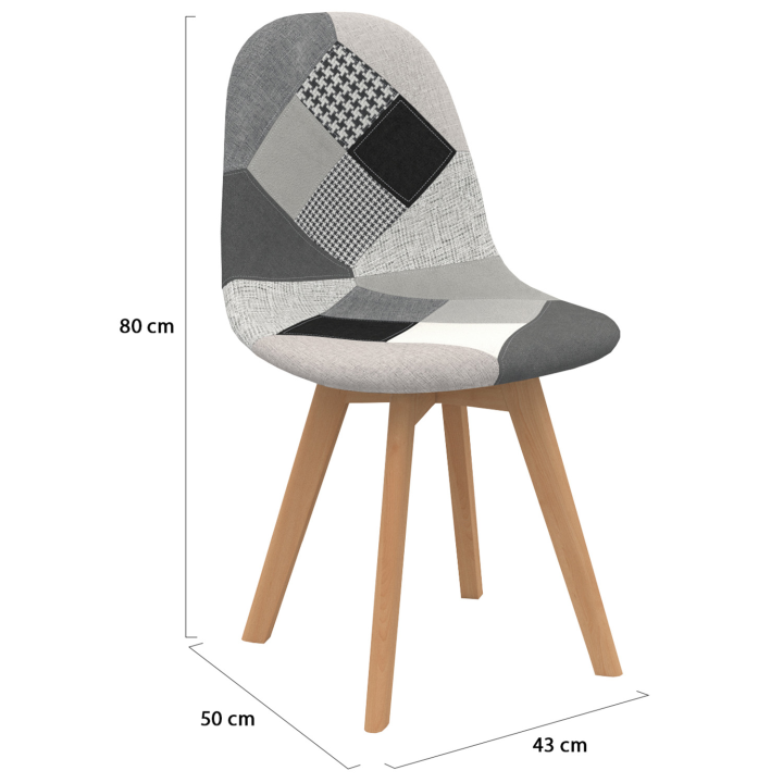Lot de 4 chaises scandinaves SARA motifs patchworks noirs, gris et blancs Lot de 4 chaises scandinaves SARA motifs patchworks noirs, gris et blancs