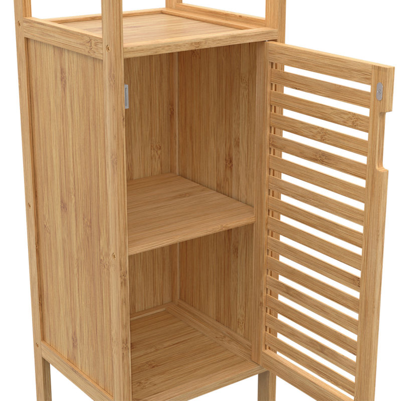 MEUBLE COLONNE DE SDB EN BAMBOU 1 PORTE/3 ETAGERES-173x34x30cm-NATUREL-NOIR