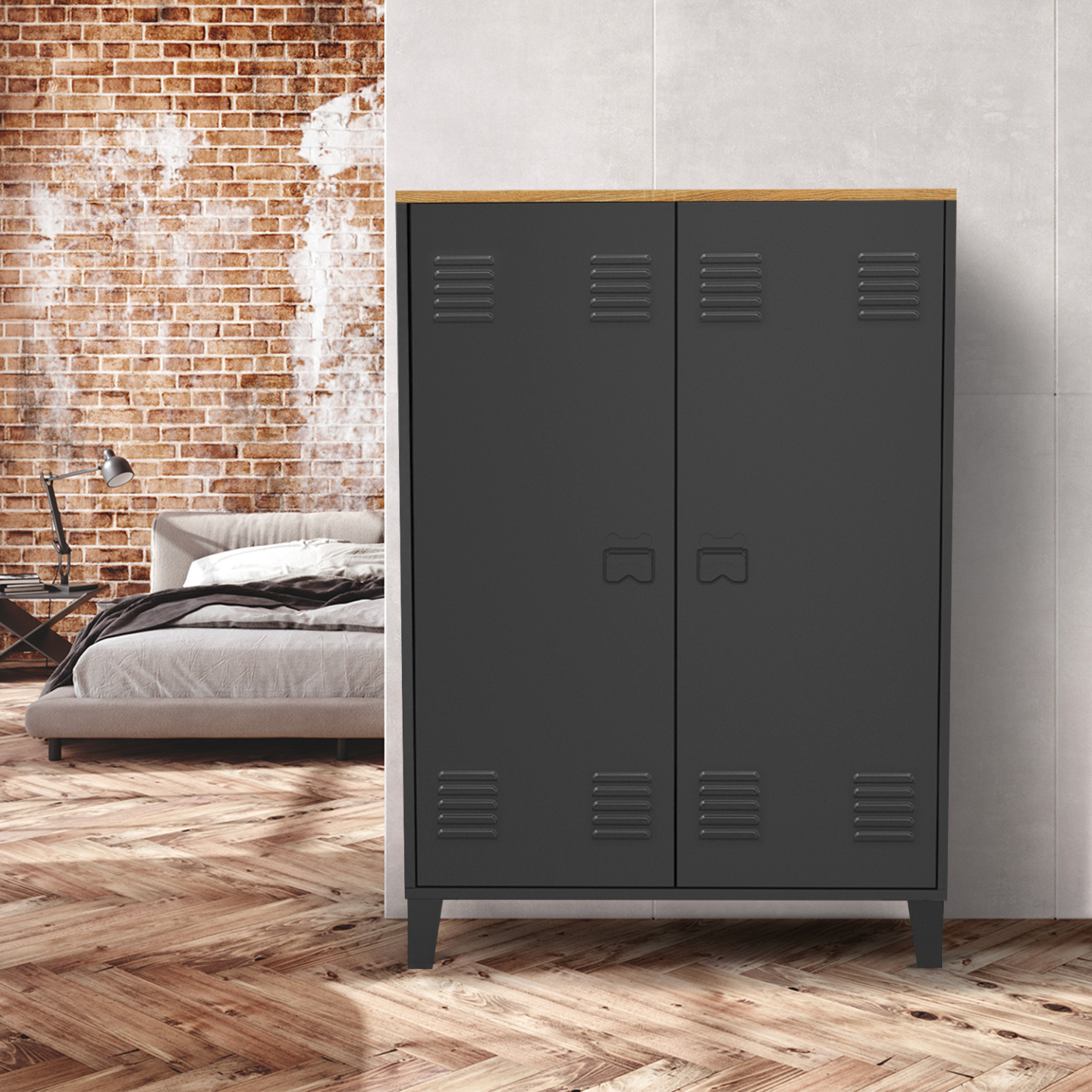 IDMarket Credenza VITO - 3 Ripiani Con Ante E Piano In Legno - Nero - 70 Cm - Stile Country Chic Per Soggiorno E Ingresso - 4