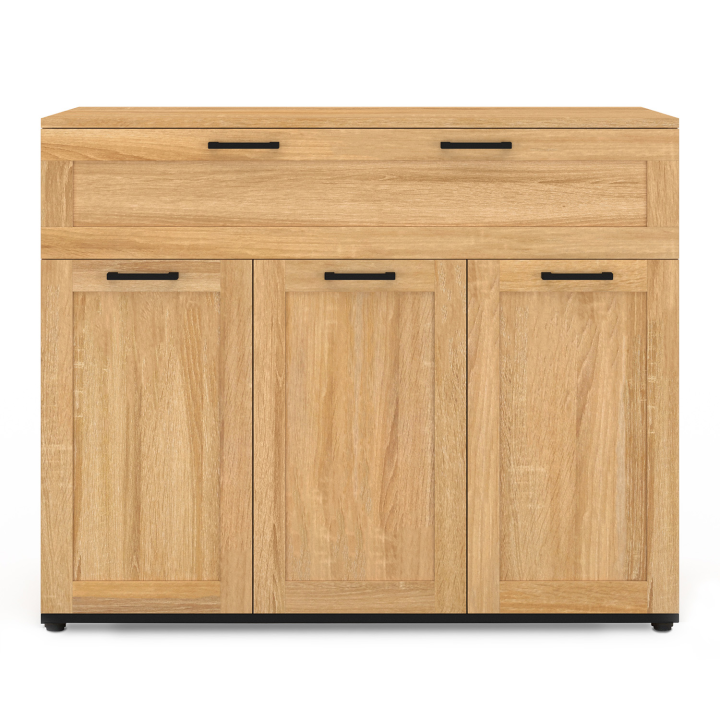Buffet 100 cm VITO 3 portes et 1 tiroir façon hêtre et poignées noires Buffet 100 cm VITO 3 portes et 1 tiroir façon hêtre et poignées noires