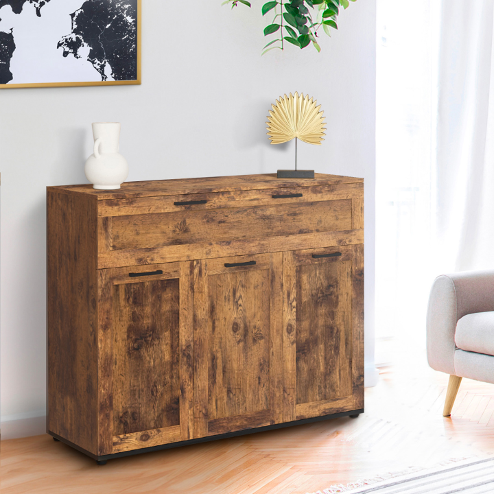 Dressoir met antiek houteffect 100 cm 3 deuren en 1 lade - VITO | ID Market