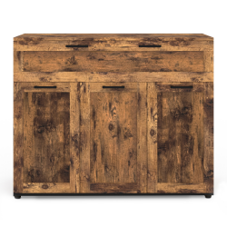 Buffet 100 Cm VITO 3 Portes + 1 Tiroir - Style Hêtre Avec Poignées Noires - Rangement Salon Moderne