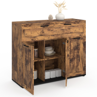 Buffet 3 Portes VITO 100 Cm Blanc Et Gris - Avec Tiroir Et Plateau Design