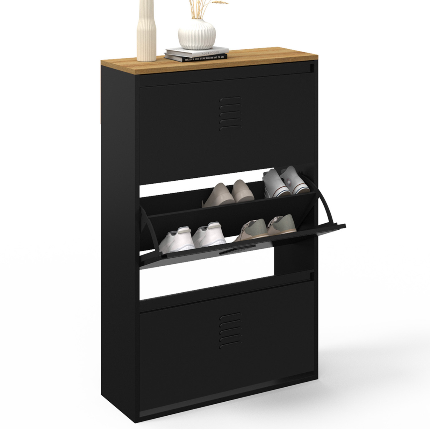 IDMarket - Schoenenkast 24 paar LUIS 4 deuren 1 lade industrieel design H. 180 cm