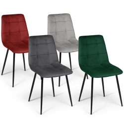 16362 - Lot de 4 chaises en velours : vert, gris et bordeaux Lot de 4 chaises MILA en velours mix color vert, gris clair, gris foncé, bordeaux