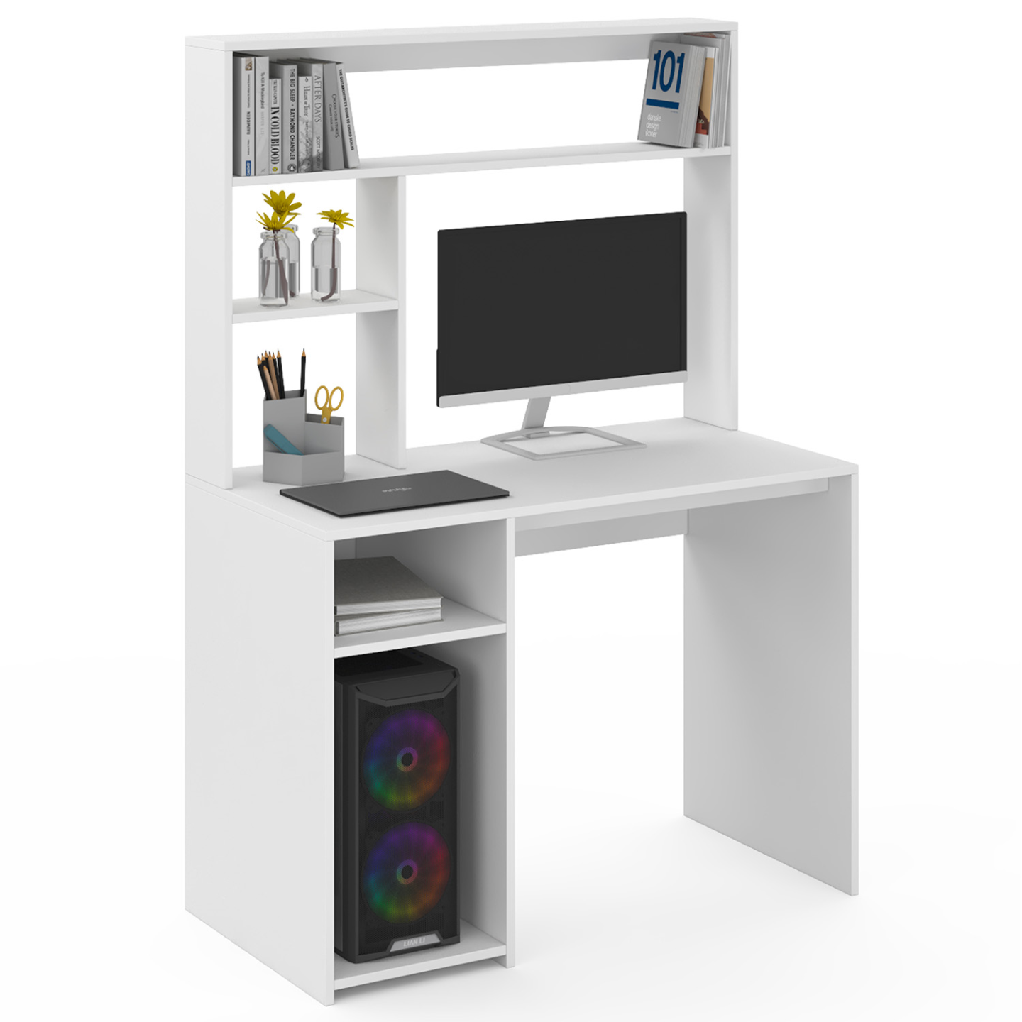Étagère De Bureau à 2 Niveaux En Bois, étagère De Rangement Multifonction Pour Maison Bureau Ecole Blanc Blanc 99022564