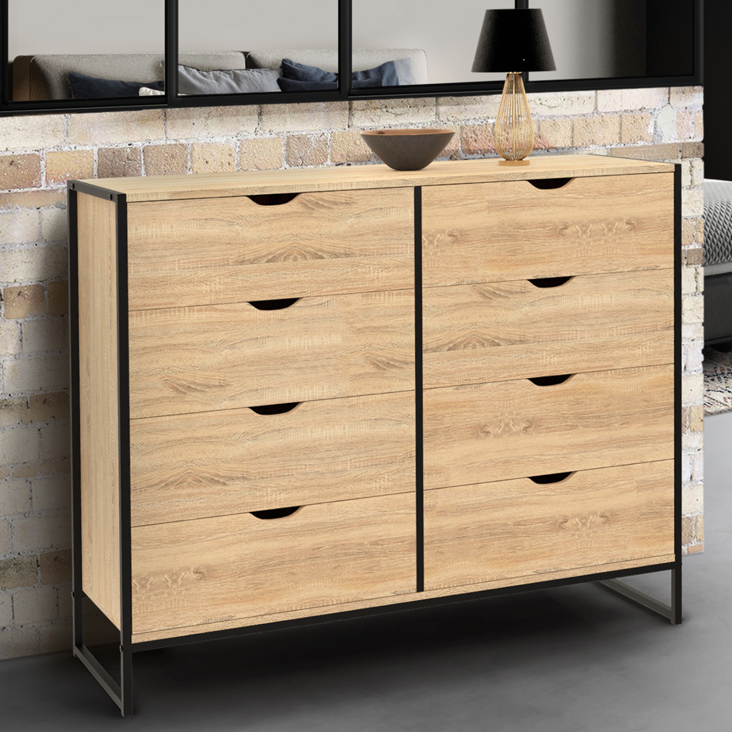 Commode Industrielle Commode 4 Tiroirs Detroit IDMarket - 108x39,5x75 Cm - Style Industriel Bois Et Métal Rangement Chambre Dressing