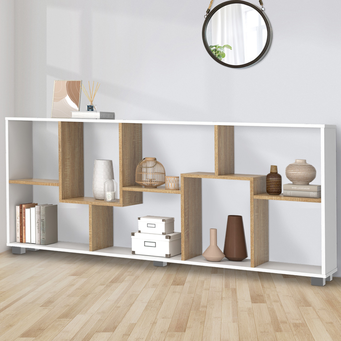 Mensola Tania A Doppia Posizione In Legno Bianco L 161 Cm: Scaffale O Mobile TV, Design Moderno, MDF Spessore 1,5 Cm