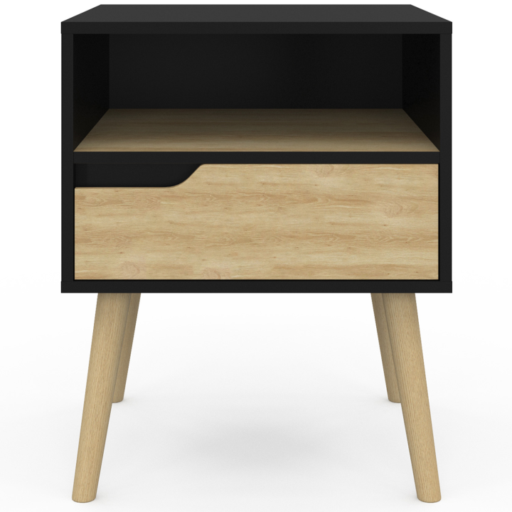 Lot de 2 tables de chevet HELSINKI 1 tiroir scandinave noir et effet hêtre Lot de 2 tables de chevet HELSINKI 1 tiroir scandinave noir et effet hêtre