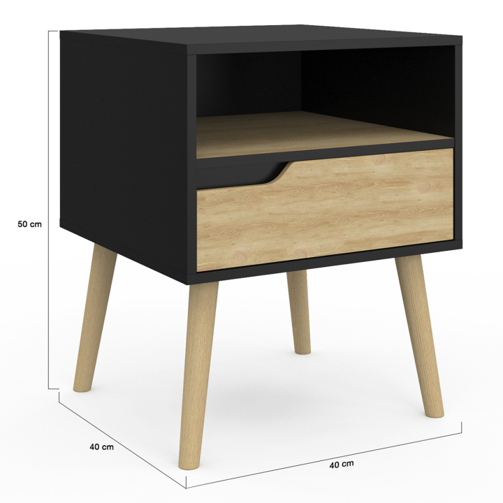 Lot de 2 tables de chevet HELSINKI 1 tiroir scandinave noir et effet hêtre Lot de 2 tables de chevet HELSINKI 1 tiroir scandinave noir et effet hêtre