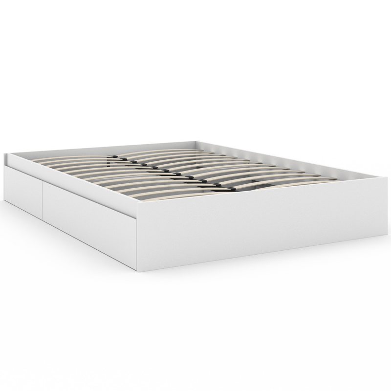 HOMCOM Cadre De Lit Double 140x190 Cm Métallique - Tête De Lit Réglable 5 Positions Avec Sommier Et Rangement (Noir)