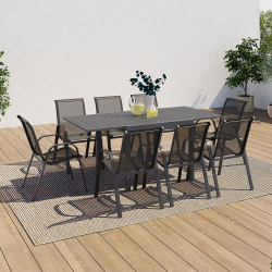 13618 - Set di mobili da giardino con tavolo allungabile da 8 posti a sedere Salon de jardin POLY extensible table 90-180 CM et 8 chaises gris foncé