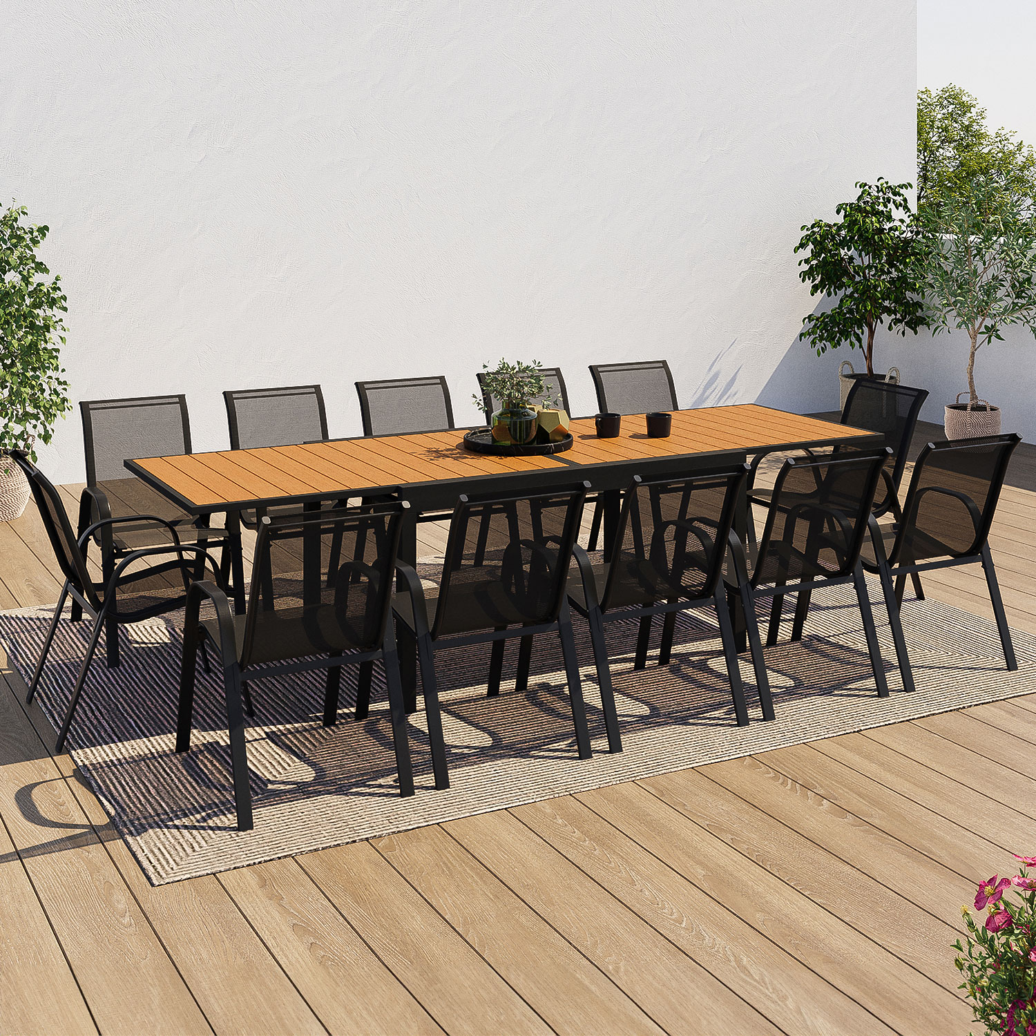 Salon de jardin bois et noir extensible