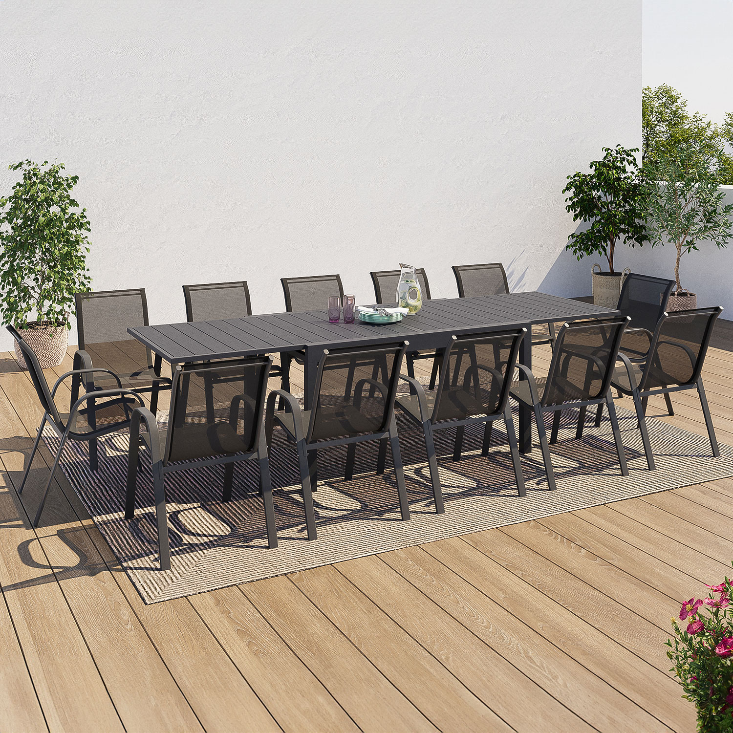Table de jardin extensible 12 places avec chaises