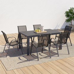 15124 - Tuinsalon in antracietgrijs voor 6 personen met stapelbare stoelen Salon de jardin POLY table 150 CM et 6 chaises empilables gris anthracite