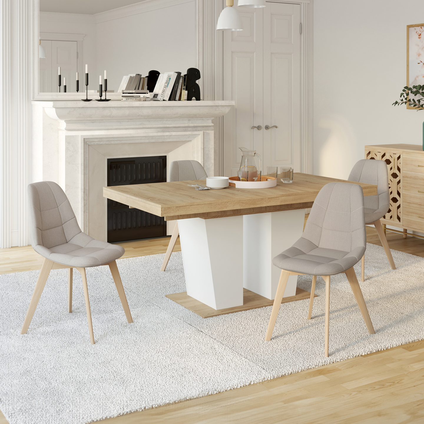 Skandinavische Stoffstühle in beige für das Esszimmer - GABY