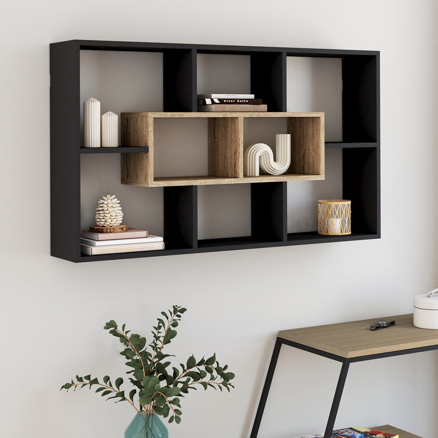 Etagère murale noire et effet bois